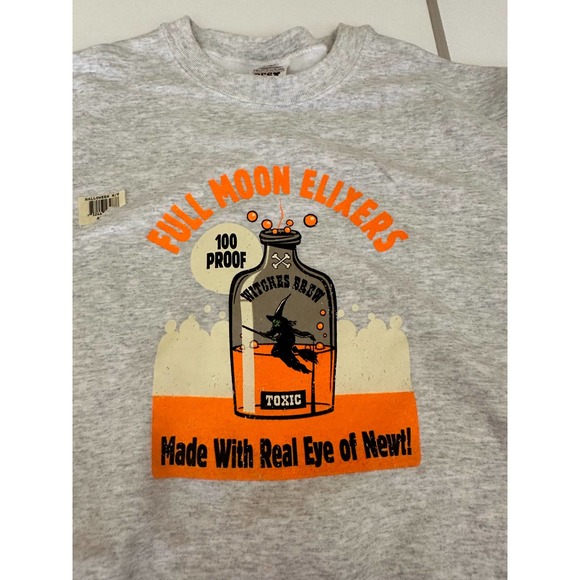 Vintage NOS Orange M Sweatshirt Black Wizard toxic Halloween Trick Treat - Picture 4 of 5